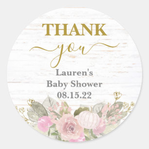 Pink Pumpkin Baby Shower Classic Round Sticker
