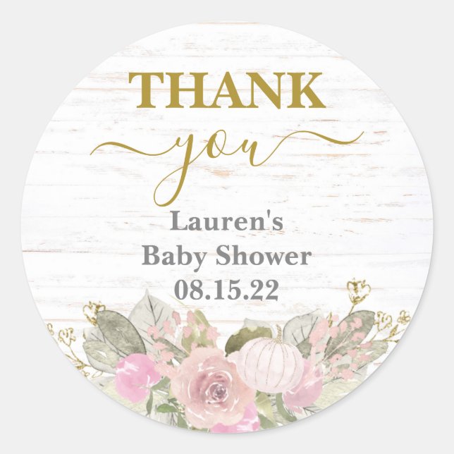 Pink Pumpkin Baby Shower Classic Round Sticker (Front)