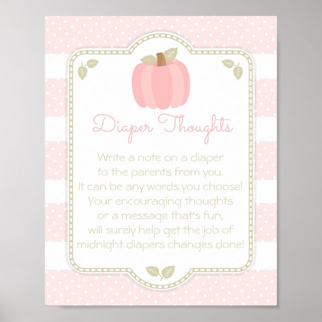 Pink Pumpkin Baby Shower Diaper Thoughts Sign (Front)