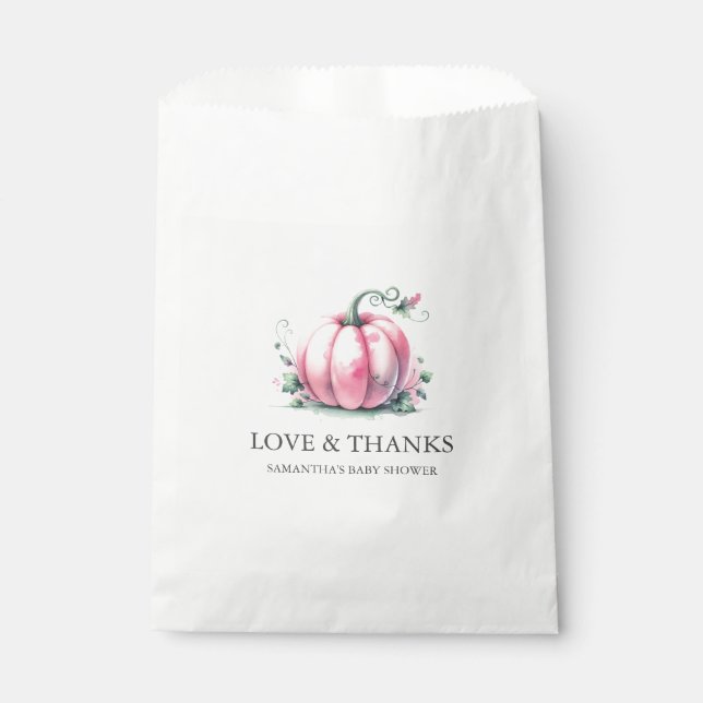 Pink Pumpkin Baby Shower Favour Bags (Front)