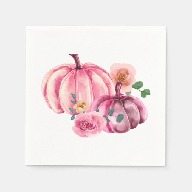 Pink Pumpkin | Baby Shower | Floral Roses Napkin (Front)