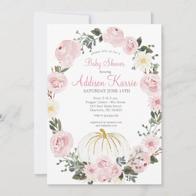 Pink Pumpkin Baby Shower Invitation (Front)