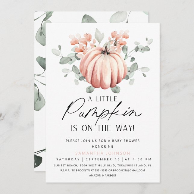Pink Pumpkin Baby Shower Invitation (Front/Back)