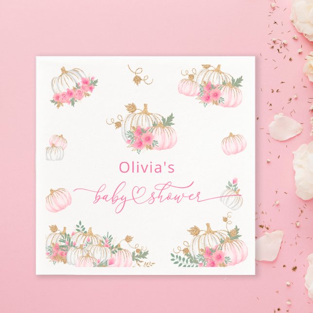 Pink Pumpkin Baby Shower Paper Napkin (Creator Uploaded)