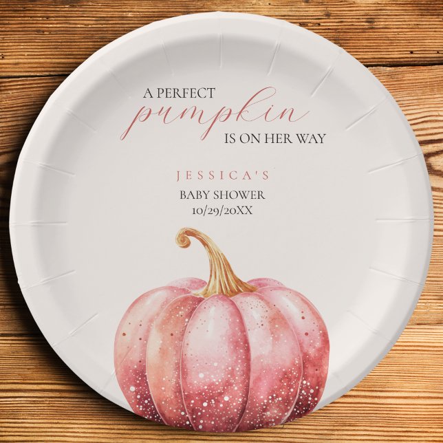 Pink Pumpkin Baby Shower Paper Plate (Pink Pumpkin Paper Plate)