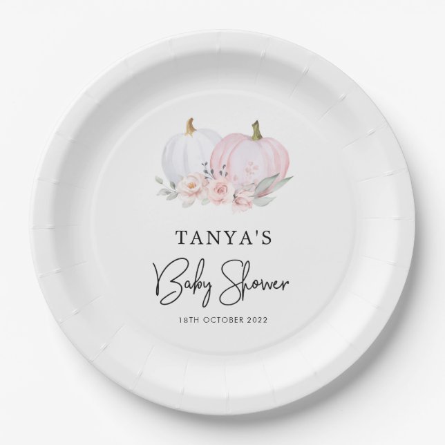 Pink Pumpkin Baby Shower Paper Plate (Front)