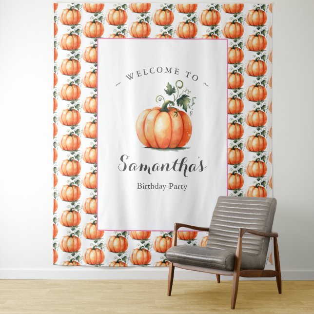 Pink Pumpkin Baby Shower Photo Backdrops  Tapestry (In Situ)