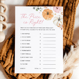 Pink Pumpkin Baby Shower Price Is Right Game Card
