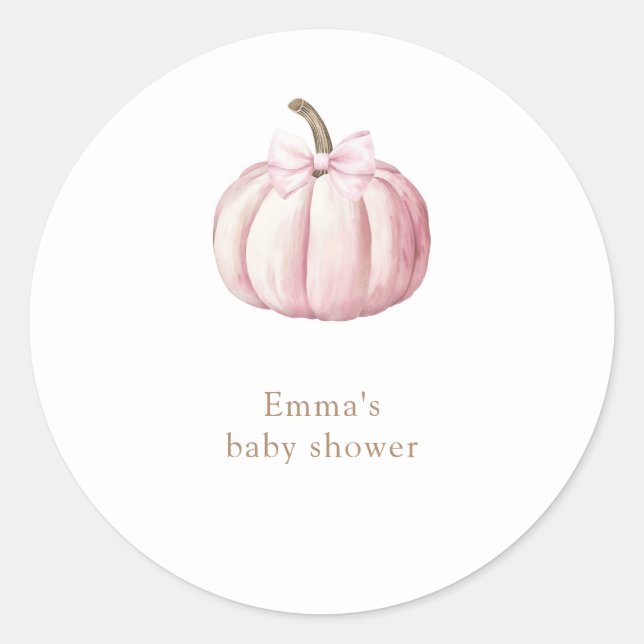 Pink Pumpkin Baby Shower Sticker (Front)