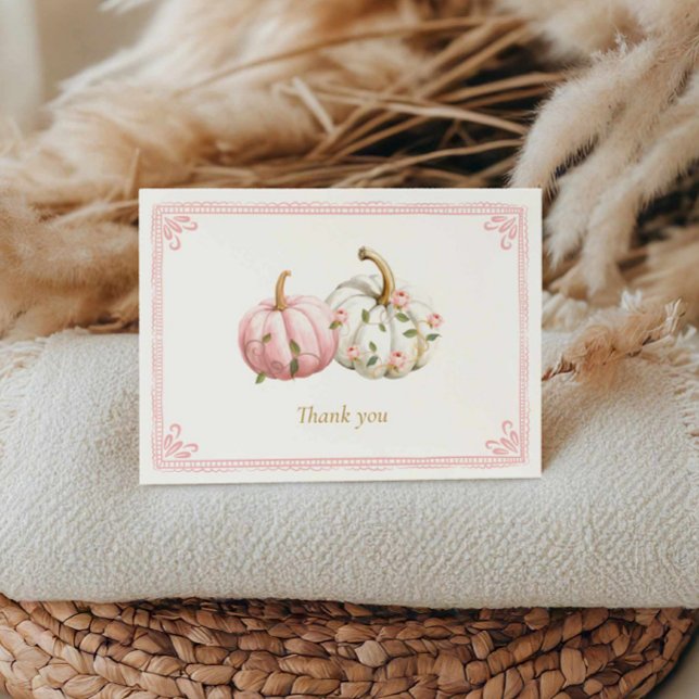 Pink Pumpkin Baby Shower Thank You Card (Girl Fall Baby Shower Thank you card)