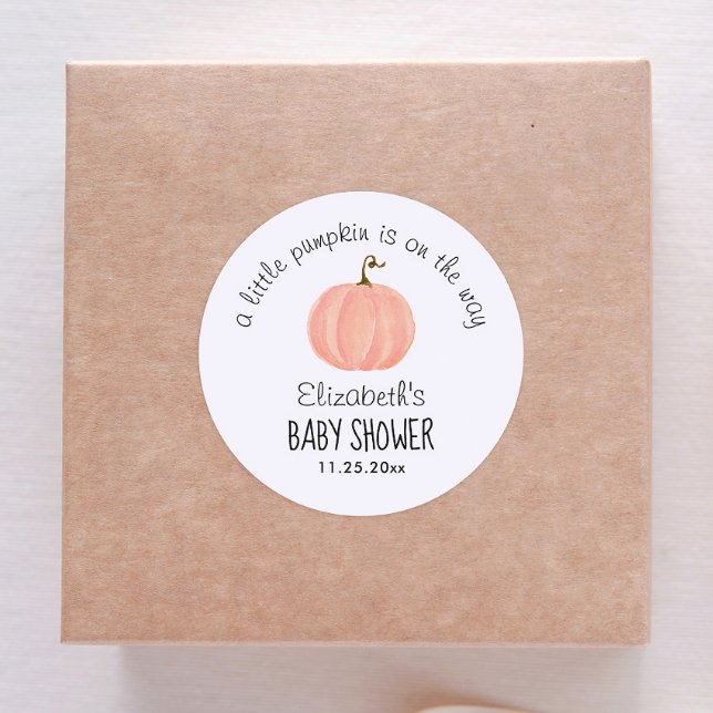 Pink Pumpkin  Baby Shower Thank You Classic Round Sticker (Creator Uploaded)