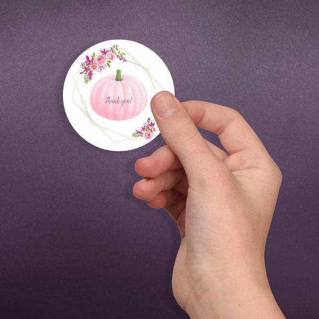 Pink Pumpkin Baby Shower Thank You Classic Round Sticker (Creator Uploaded)
