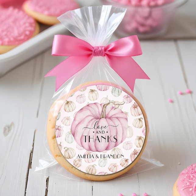 Pink Pumpkin Baby Shower Thank You Classic Round Sticker (Pink pumpkin baby shower thank you 3 inch round stickers)