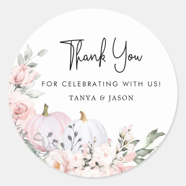 Pink Pumpkin Baby Shower Thank You Classic Round Sticker (Front)