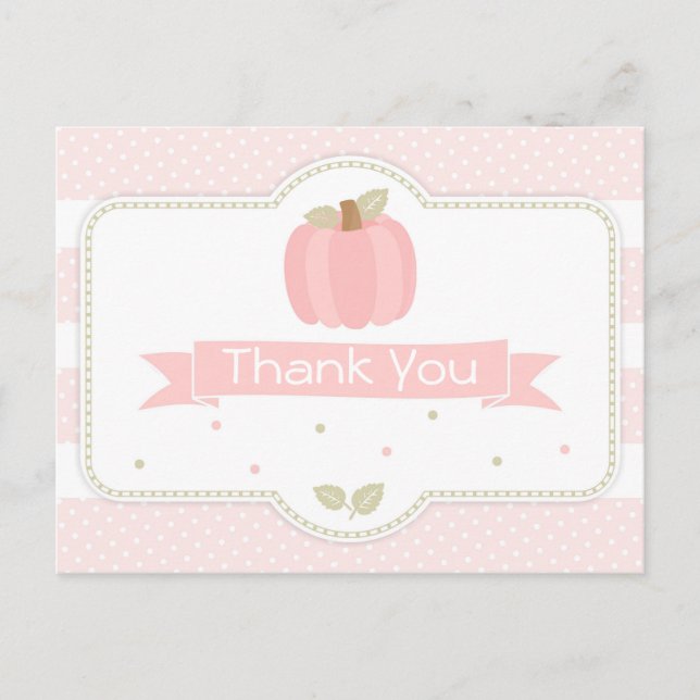 Pink Pumpkin Baby Shower Thank You Postcard (Front)