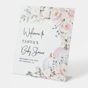 Pink Pumpkin Baby Shower Welcome Pedestal Sign