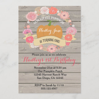 Pink Pumpkin Birthday Party Invitation