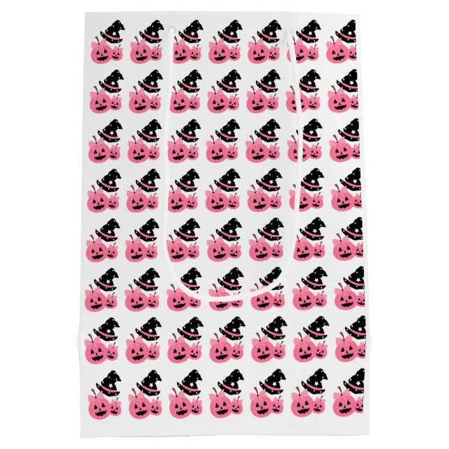Pink Pumpkin & Black Hat Halloween Gift Paper Bag (Back)