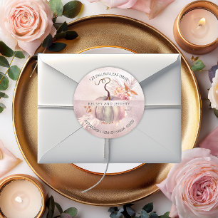 Pink Pumpkin Boho Pampas Grass Return Address Classic Round Sticker