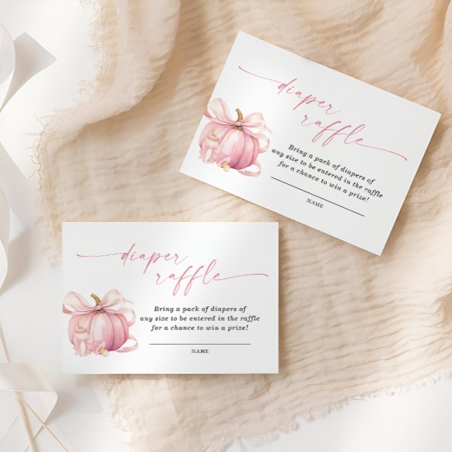 Pink Pumpkin Bow Baby Shower Diaper Raffle Ticket Enclosure Card (Creator Uploaded)