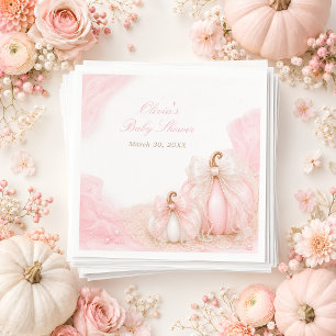 Pink Pumpkin Bow Elegant Baby Shower Napkin