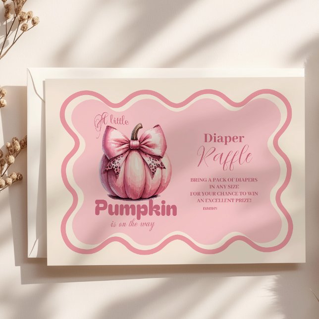Pink Pumpkin Bow Girl Baby Shower Raffle Diapper Enclosure Card (Creator Uploaded)