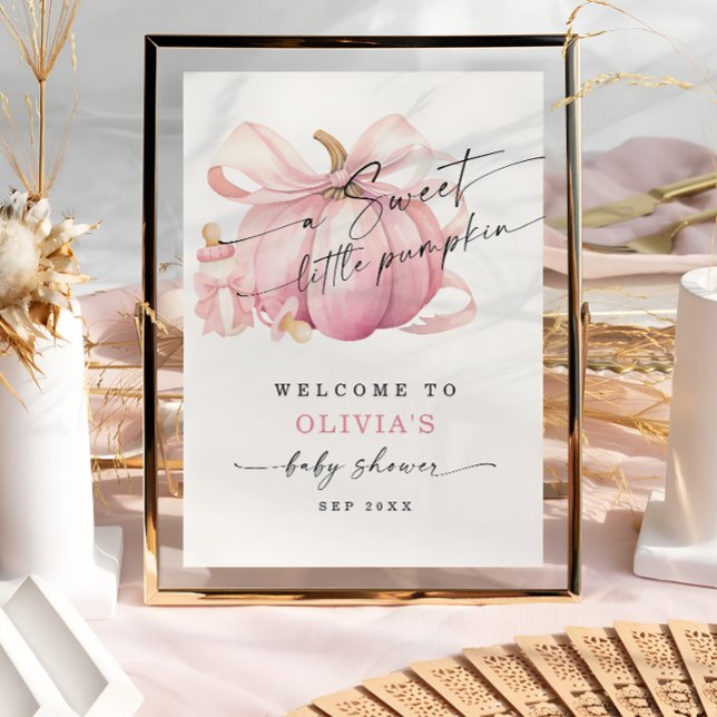 Pink Pumpkin Bow Girl Baby Shower Welcome Poster (Creator Uploaded)