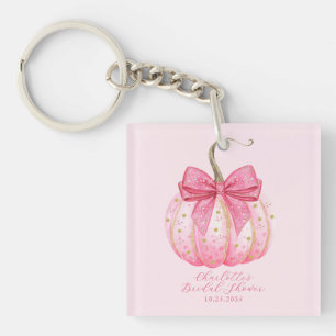 Pink Pumpkin Bow Personalised Bridal Shower Favour Key Ring