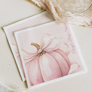 Pink Pumpkin Bow Watercolor Baby Shower Napkin