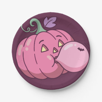 Pink Pumpkin Bubble Gum Cute Pastel Halloween Paper Plate
