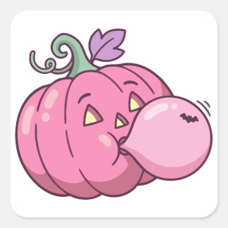 Pink Pumpkin Bubble Gum Cute Pastel Halloween Square Sticker