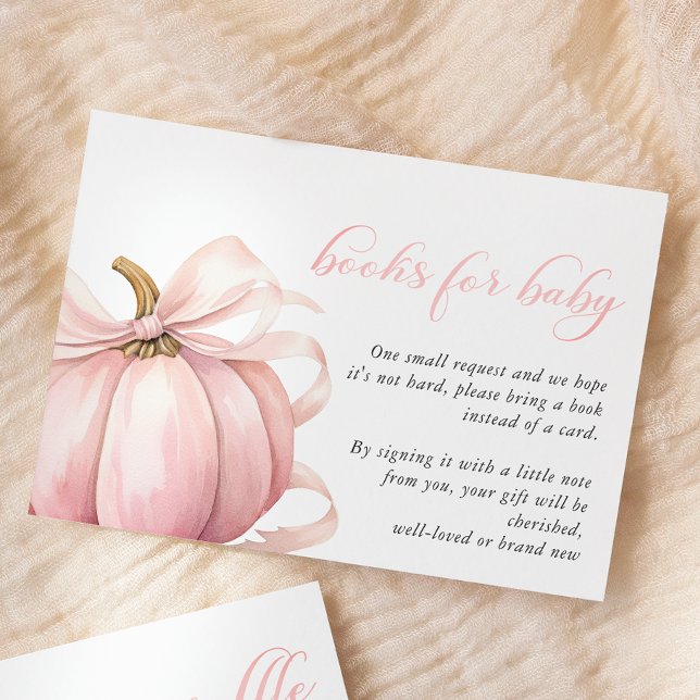 Pink Pumpkin Coquette Bow Baby Shower Books Baby Enclosure Card (Creator Uploaded)
