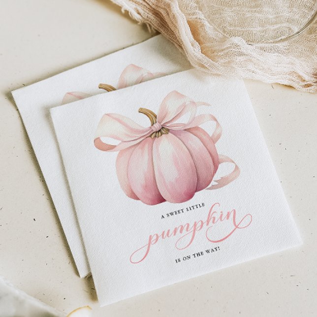 Pink Pumpkin Coquette Bow Baby Shower Napkin (Creator Uploaded)