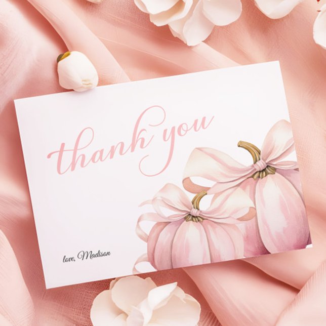 Pink Pumpkin Coquette Bow Baby Shower Thank You Card (Creator Uploaded)