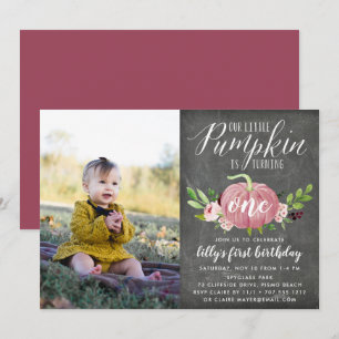 Pink Pumpkin Custom Age Birthday Party Photo Invitation