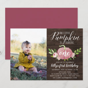 Pink Pumpkin Custom Age Birthday Party Photo Invitation