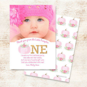 Pink Pumpkin Fall 1st Birthday Girl Thank You