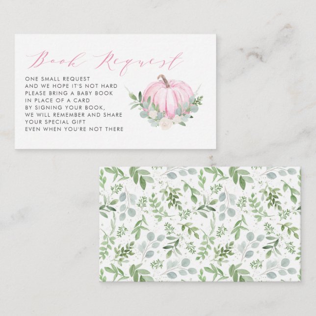 Pink Pumpkin Fall Baby Shower Book Request Card (Front/Back)
