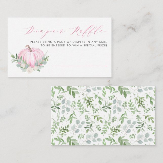 Pink Pumpkin Fall Baby Shower Diaper Raffle Card (Front/Back)