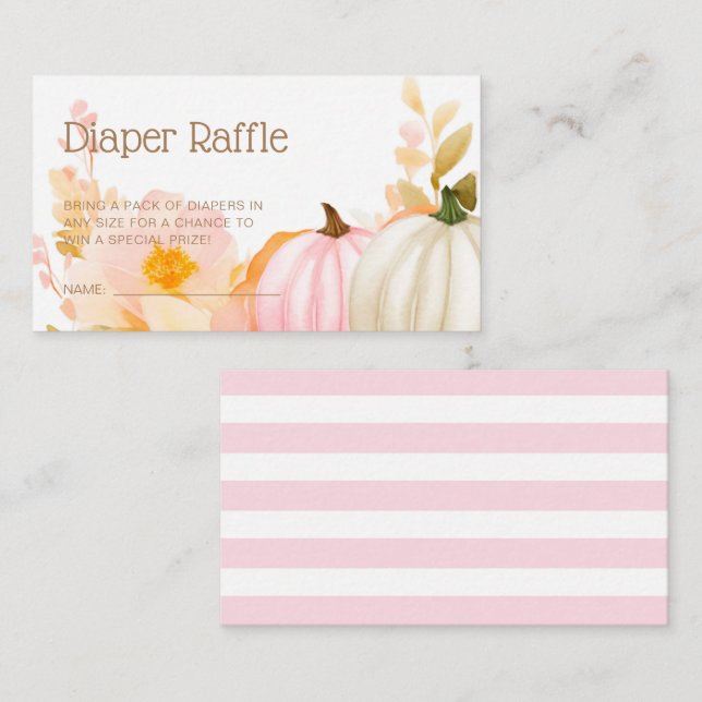 Pink Pumpkin Fall Baby Shower Diaper Raffle Enclosure Card (Front/Back)