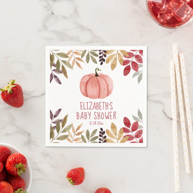 Pink Pumpkin Fall Baby Shower  Napkin (Insitu)