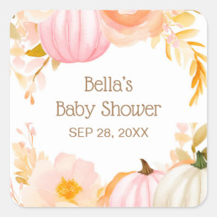 Pink Pumpkin Fall Baby Shower Square Sticker