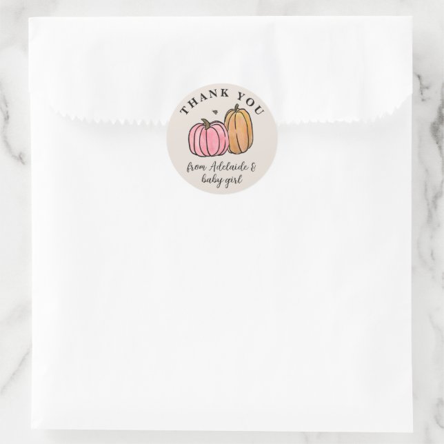 Pink Pumpkin Fall Baby Shower Thank You Classic Round Sticker (Bag)