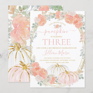 Pink Pumpkin Fall Birthday Invitation