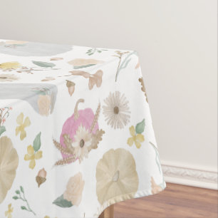 Pink Pumpkin Fall Floral Tablecloth