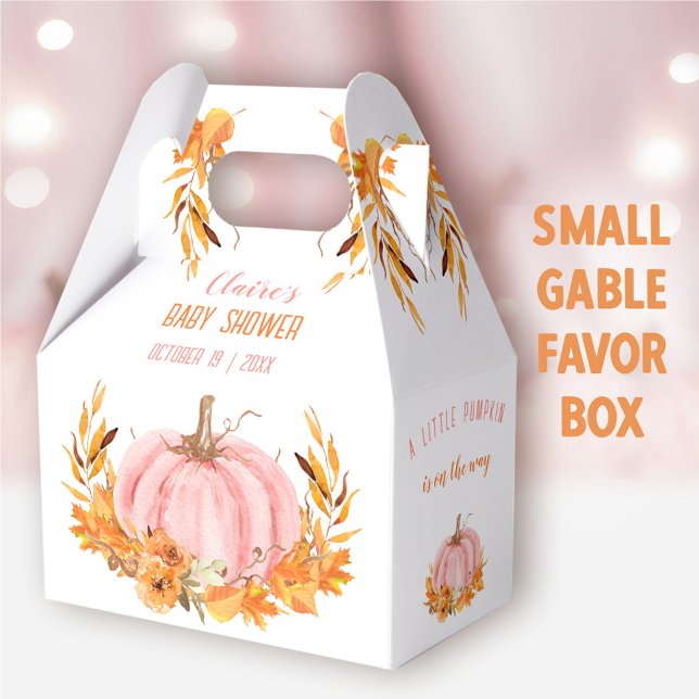 Pink Pumpkin Fall Girl Baby Shower Favour Box (Pink Pumpkin Small Gable Favor Box - You can choose from 3 sizes of these gable favor boxes
)