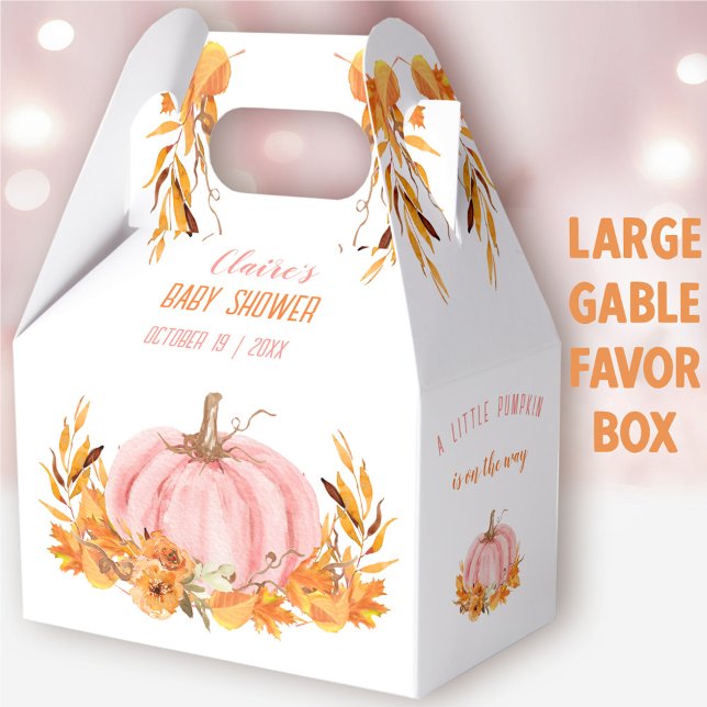 Pink Pumpkin Fall Girl Baby Shower Large Gable Favour Box (Pink Pumpkin Large Gable Favor Box - You can choose from 3 sizes of these gable favor boxes
)