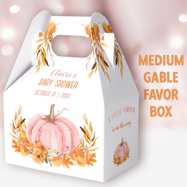 Pink Pumpkin Fall Girl Baby Shower Medium Gable Favour Box (Pink Pumpkin Medium Gable Favor Box - You can choose from 3 sizes of these gable favor boxes
)