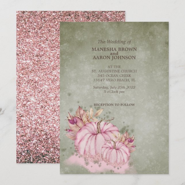 PINK Pumpkin Fall Harvest - Wedding Invite (Front/Back)