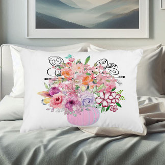 Pink Pumpkin Fall Home Decor Floral Watercolor  Decorative Cushion
